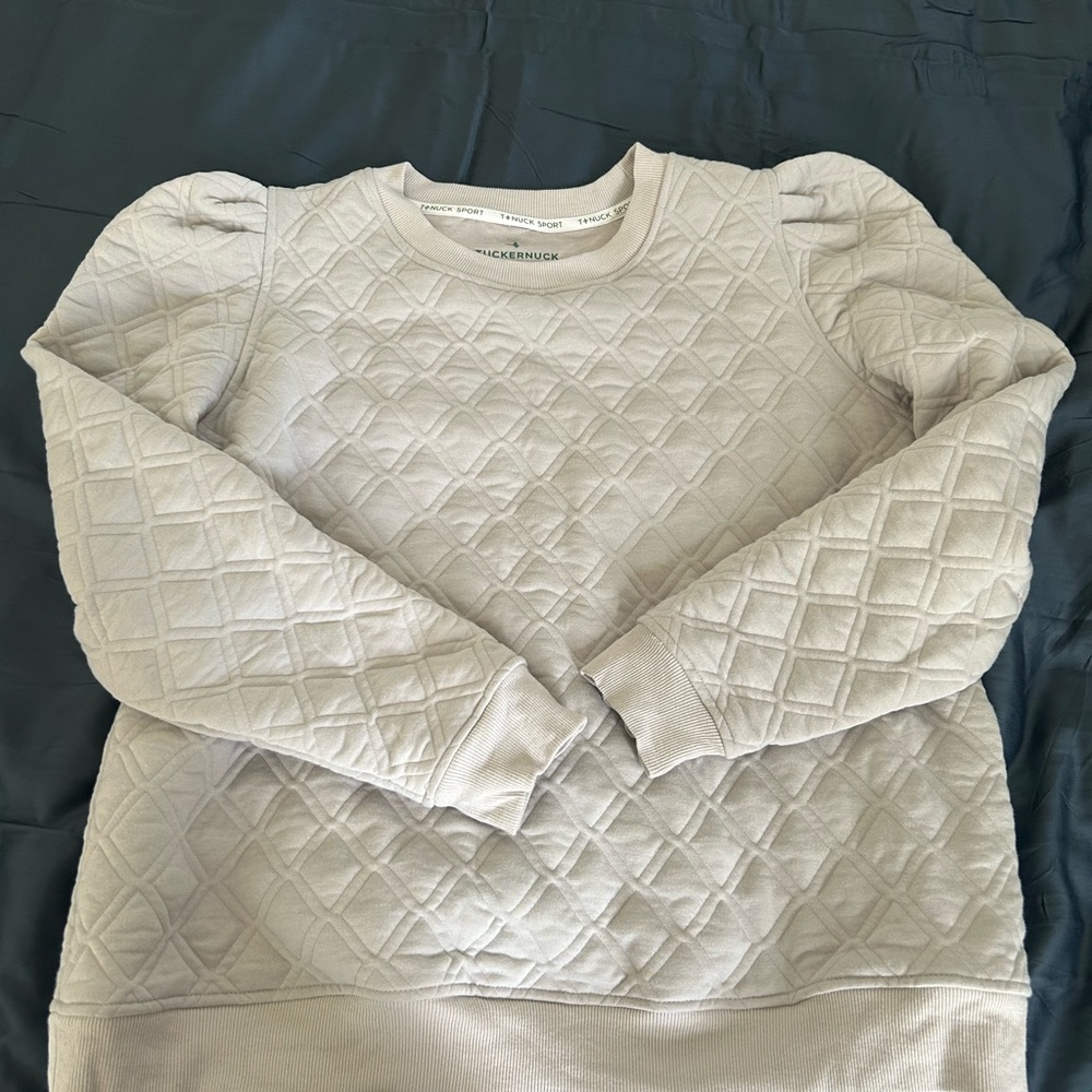 Tuckernuck Light Grey Quilted Crew Neck Sweater